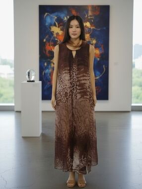 NWOT Kate and Mallory Dress Brown Chiffon Leopard Print Sleeveless Small